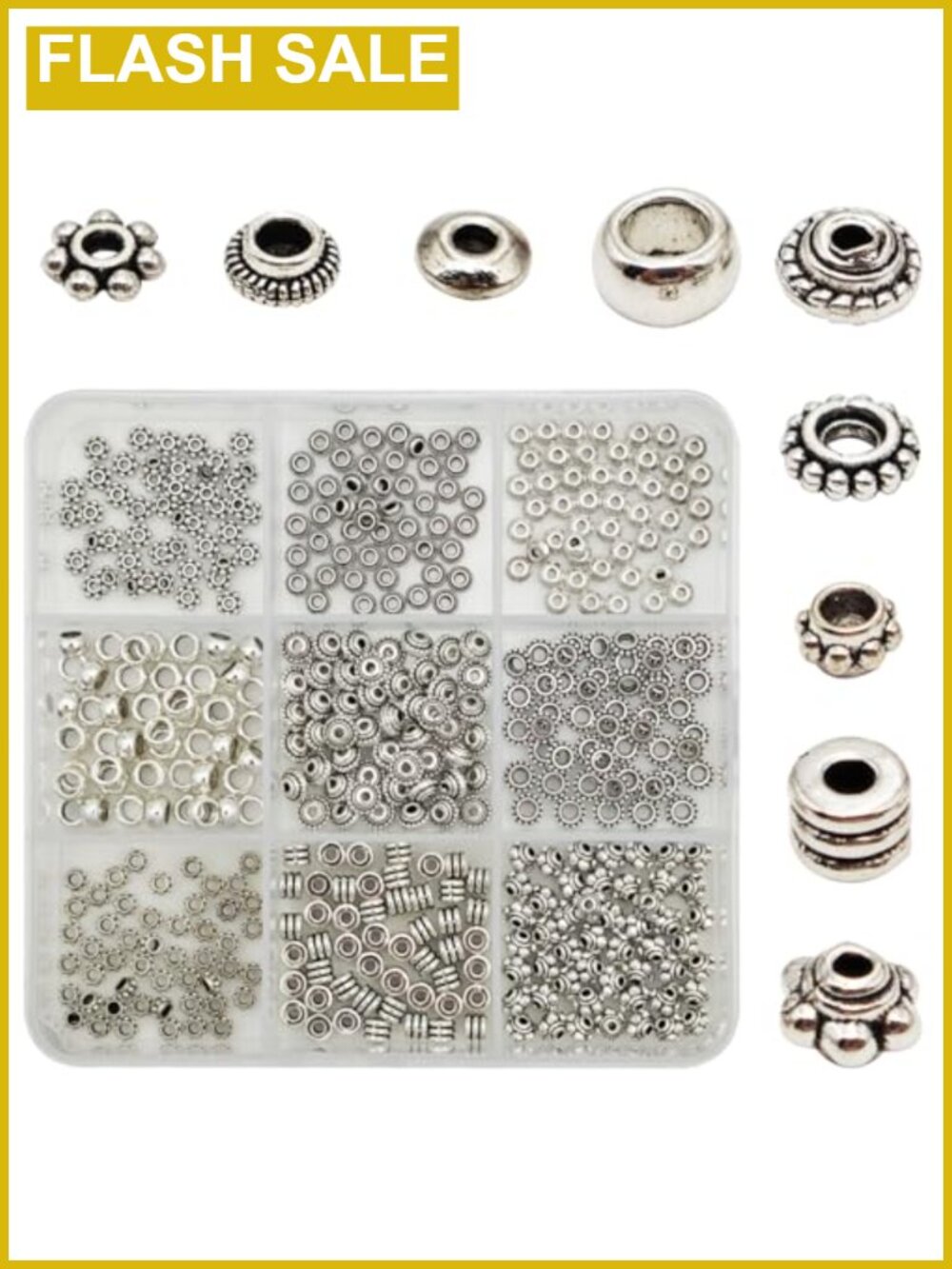 450pcs Antique Silver Zinc Alloy Spacer Beads 4-5mm Flat Rondelle for Jewelry